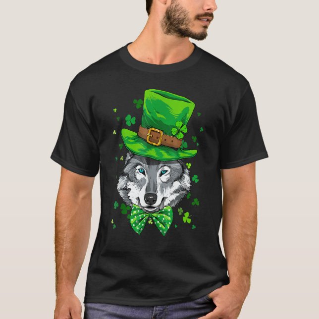 Camiseta St Patrick's Day Leprechaun Wolf Shamrock Wolf Iri (Frente)
