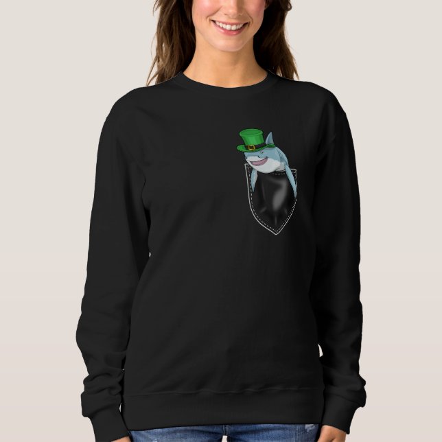 Camiseta St Patrick'S Day Shark Shamrock Beanie Irish Breas (Frente)