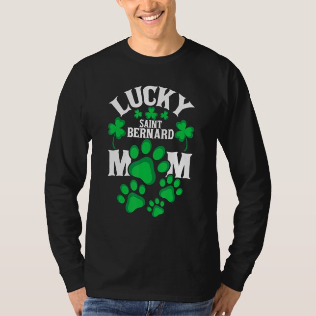 Camiseta St Patrick's Day Shirt Lucky Saint Bernard Dog Mom (Frente)