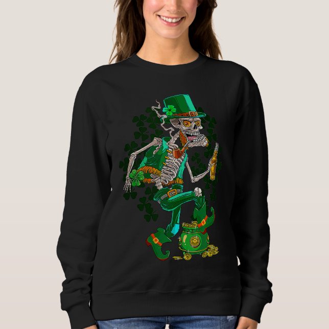 Camiseta St Patrick's Day Skeleton Drinking Beer C Pot Of G (Frente)
