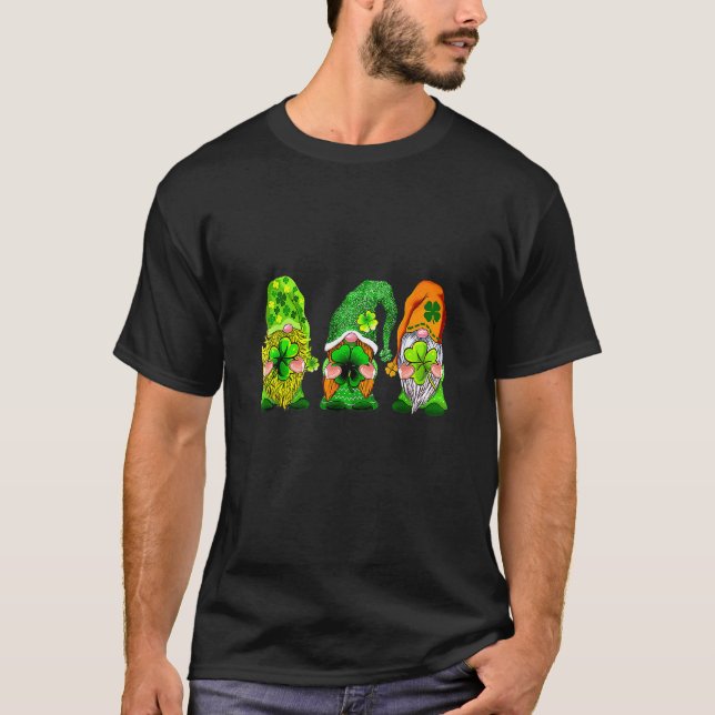 Camiseta St Patrick's Day Three Gnomes Shamrock (Frente)