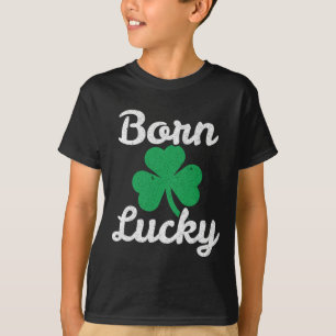 Camiseta St Patricks Nascido Sortudo Descendente Irlandês L