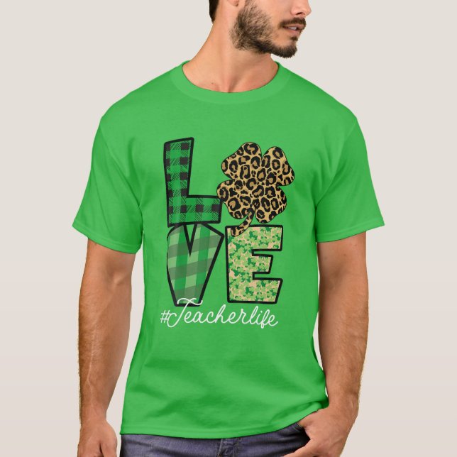 Camiseta St Patricks Professor Messy Bun Leopard Irish Teac (Frente)
