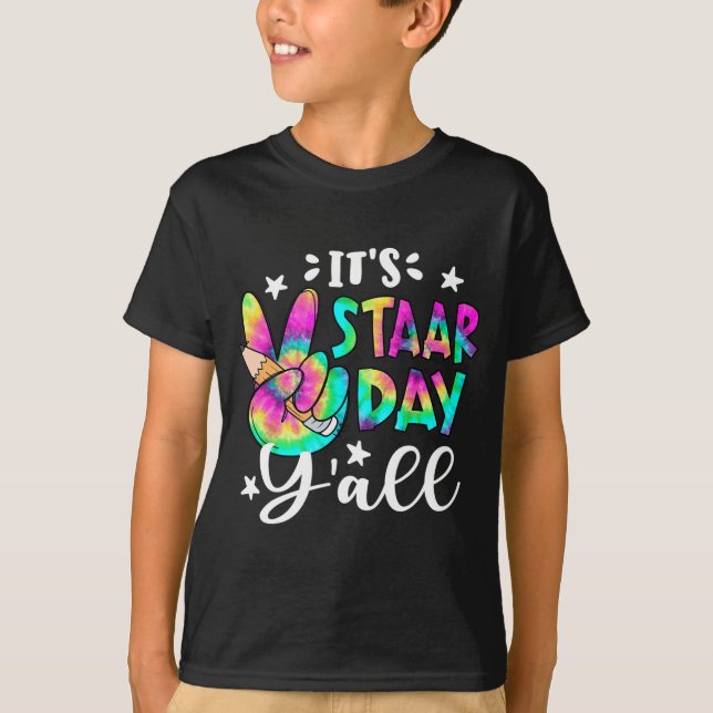 Camiseta Staar Day Yall Tie Dye Sinal de Paz Testes de Test (Frente)