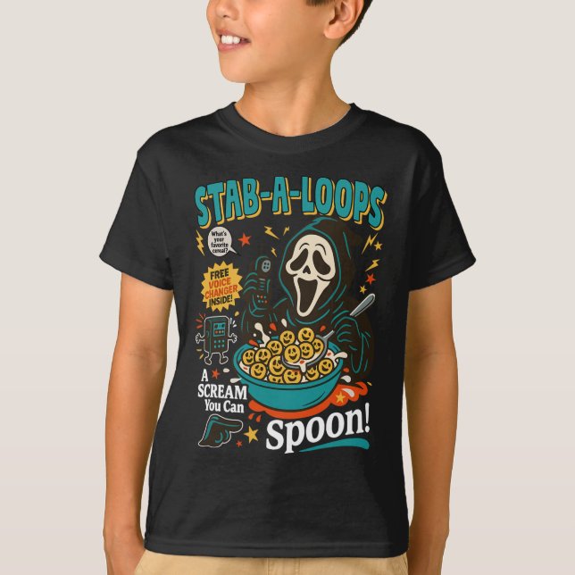 Camiseta Stab-a-loops Horror Cereal Box Halloween Killer Br (Frente)