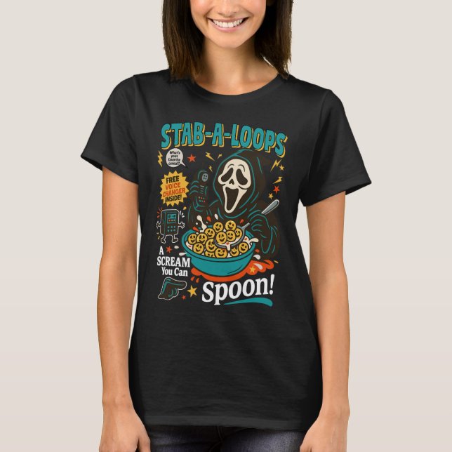 Camiseta Stab-a-loops Horror Cereal Box Halloween Killer Br (Frente)