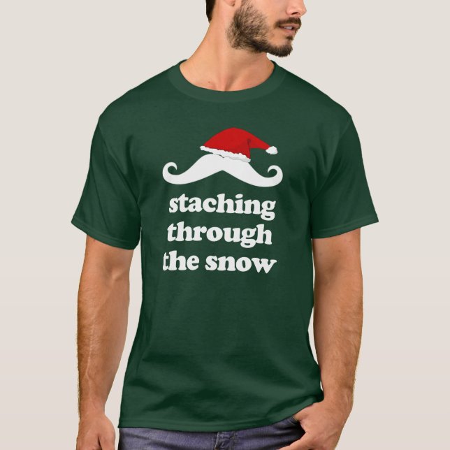 Camiseta Staching através do mustach engraçado do Natal da (Frente)