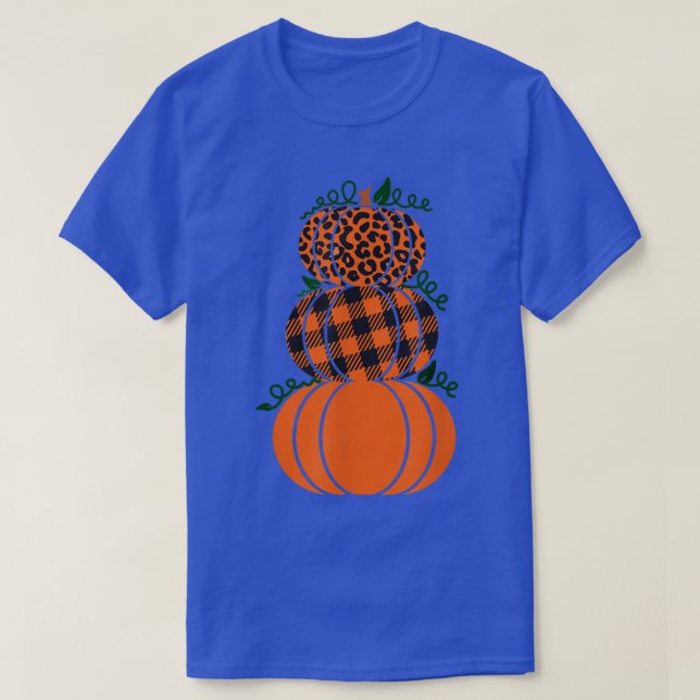 Camiseta Stacked Pumpkins Leopard Print Plaid Print Fall Au (Frente do Design)