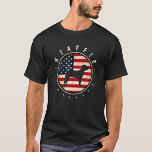 Camiseta Staffie Bandeira EUA 4 de Julho Mãe Pai do Cachorr
