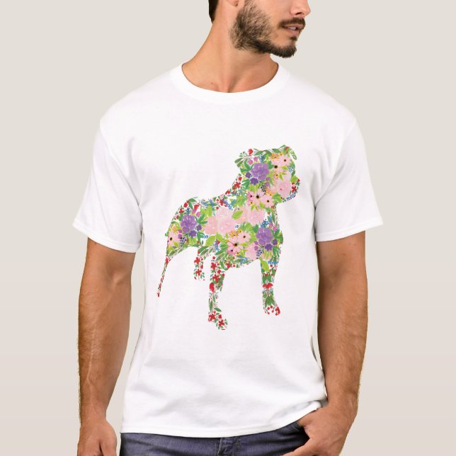 Camiseta Staffordshire Bull Terrier Floral (Frente)