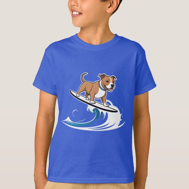 Camiseta Staffordshire Bull Terrier Surfing, (Frente)