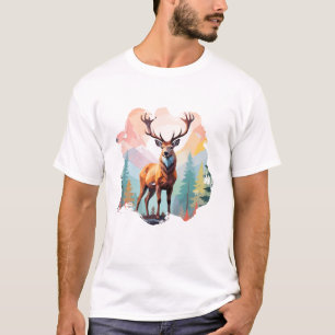 Camiseta Stag Vetor Art Animal Na Natureza Majestosa Selvag