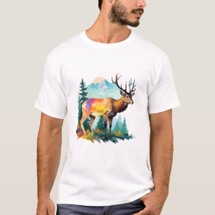 Camiseta Stag Vetor Art Animal Na Natureza Majestosa Selvag