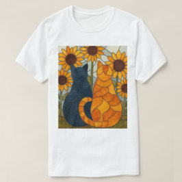 Camiseta Stained Glass Cats and Sunflowers Art Design