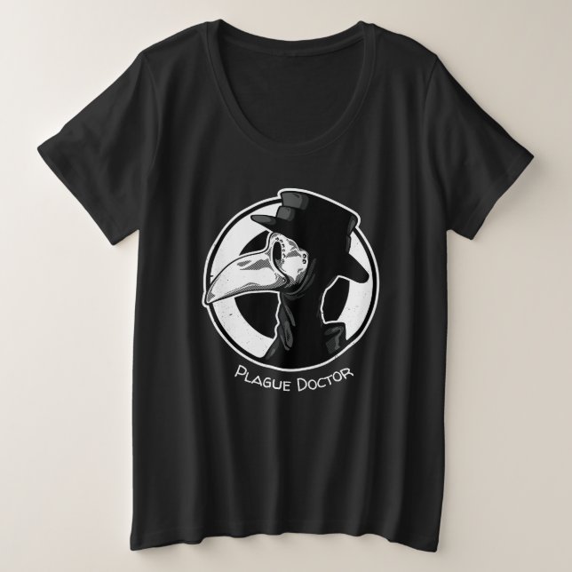 Camiseta Stampunk Plague Doctor Bird Mask B/W (Frente do Design)