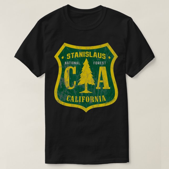 Camiseta Stanislaus National Forest California Shield Vinta (Frente do Design)