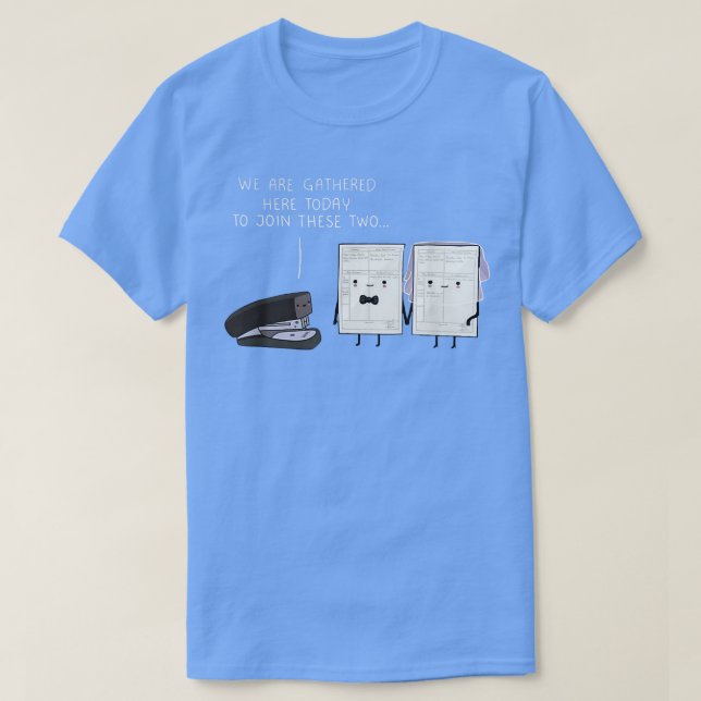 Camiseta Stapler Punch Groom Node Ring Casamento Funny Pape (Frente do Design)