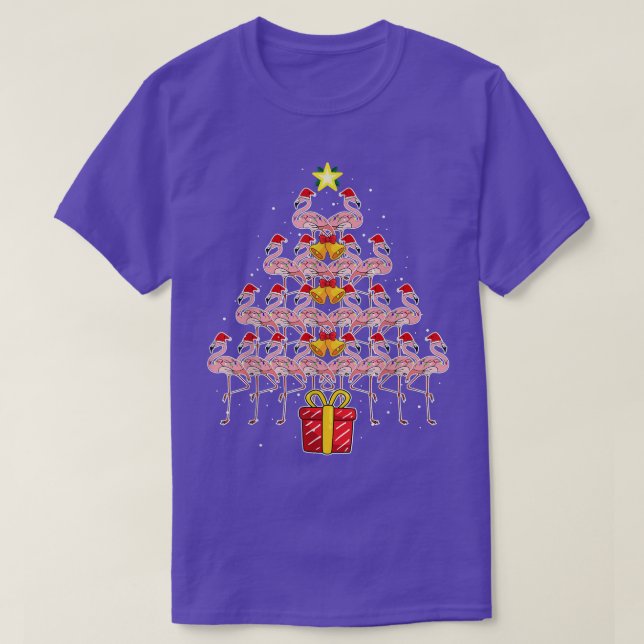 Camiseta Star Flamingo Árvore de Natal Funny Pink Santa Hat (Frente do Design)