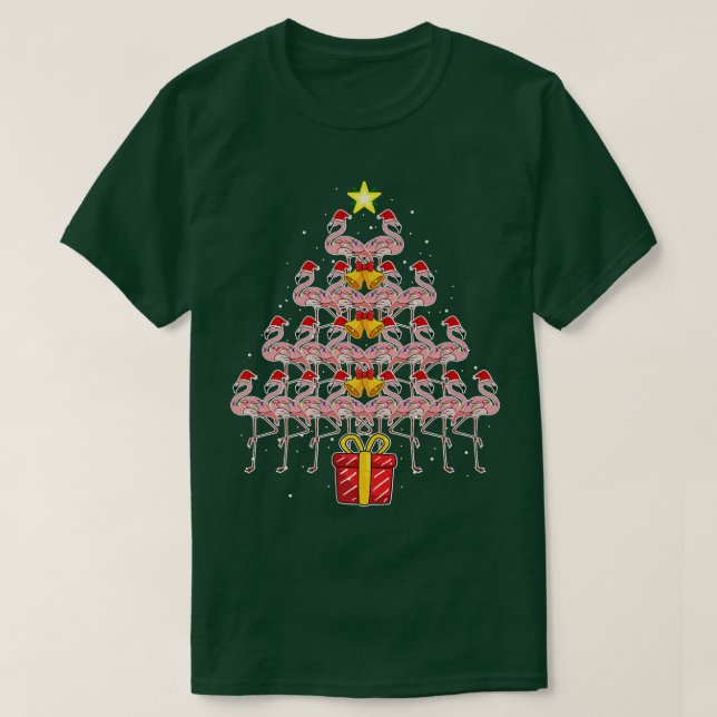 Camiseta Star Flamingo Árvore de Natal Funny Pink Santa Hat (Frente do Design)
