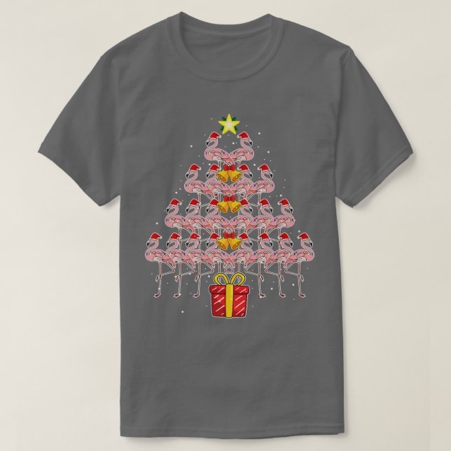 Camiseta Star Flamingo Árvore de Natal Funny Pink Santa Hat (Frente do Design)