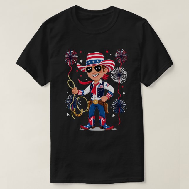 Camiseta Star-Spangled Cowboy – 4th of July Celebration Des (Frente do Design)