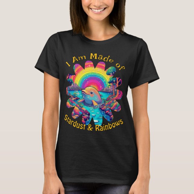 Camiseta Stardust Rainbows Dolphin Psychedelic Ocean Vibes (Frente)