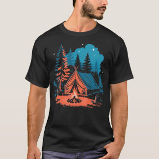 Camiseta Starlit Camping Tent Campfire And Pine Trees Adven