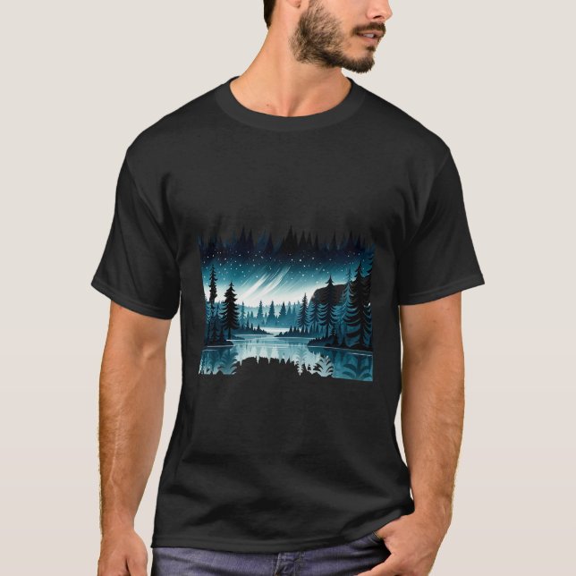 Camiseta Starlit Forest Aurora borealis (Frente)