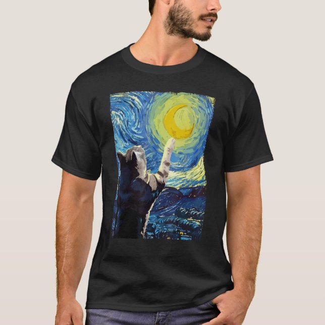 Camiseta StarNight Cat Painting Kitten Kitten Cat Mãe Pai (Frente)