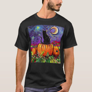 Camiseta Starnight Cat Pumpkin Halloween, Van Gogh Cat H