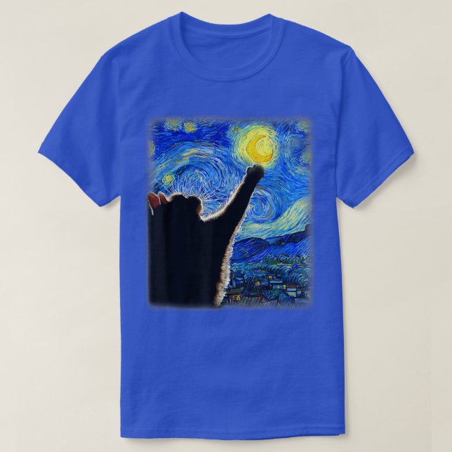Camiseta Starnight Cat, Van Gogh Cat, Cat Lover, Cat Mãe (Frente do Design)