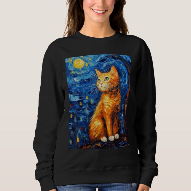 Camiseta Starnight Cat, Van Gogh Cat, Cat Lover, Cat Mãe (Frente)