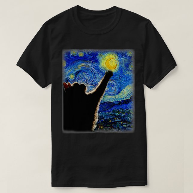 Camiseta StarNight Cat Van Gogh Cat Lover Cat Cat Cat Mãe C (Frente do Design)