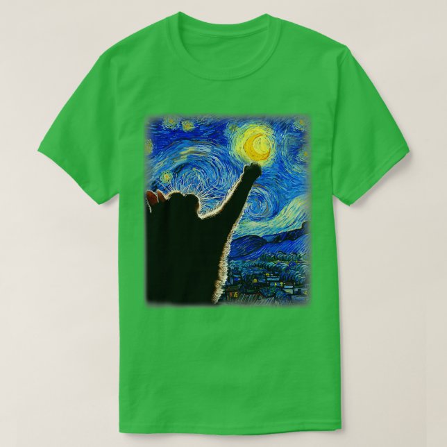 Camiseta StarNight Cat Van Gogh Cat Lover Cat Cat Cat Mãe C (Frente do Design)