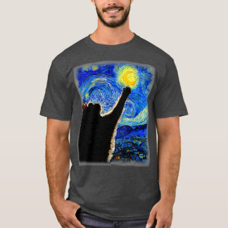 Camiseta StarNight Cat Van Gogh Cat Lover Cat Cat Cat Mãe C