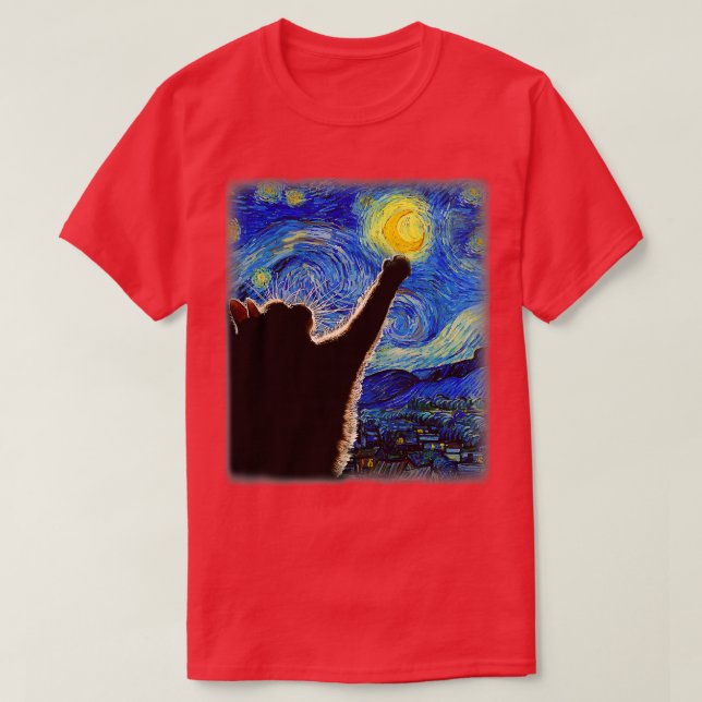 Camiseta StarNight Cat Van Gogh Cat Lover Cat Cat Cat Mãe C (Frente do Design)