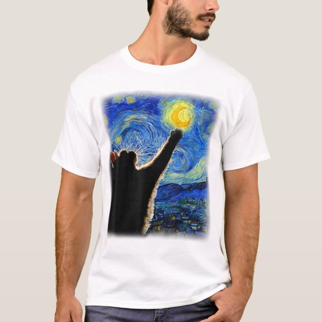 Camiseta Starnight Cat, Van Gogh Cat Lover Cat Mãe Pai (Frente)