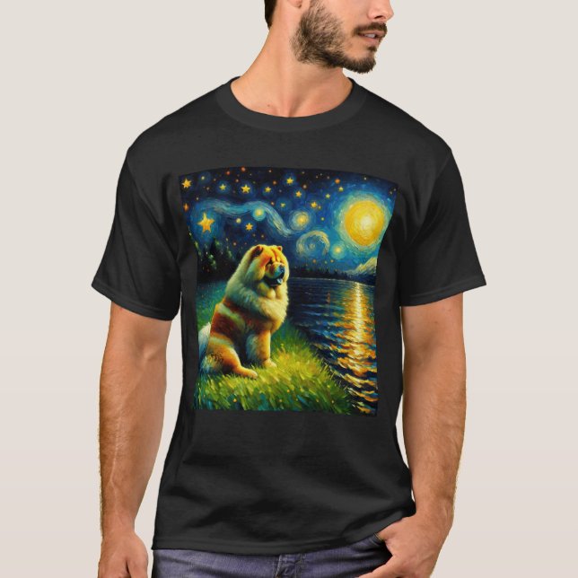 Camiseta Starnight Chow Chow Dog Van Gogh Lover (Frente)