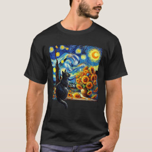 Camiseta Starnight Vincent Van Gogh Sunflower Cat Lover