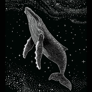 Camiseta Starry Humpback Whale Celestial Dots Art Black Whi