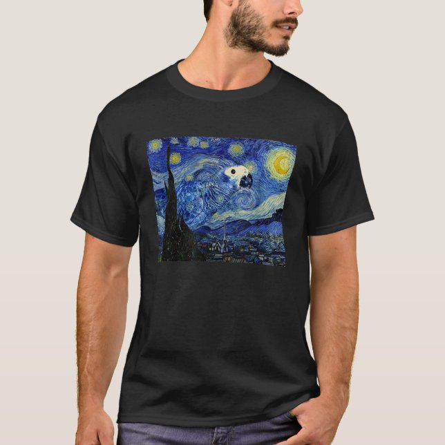 Camiseta Starry Night African Cinza Parrot Van Gogh Art Bir (Frente)