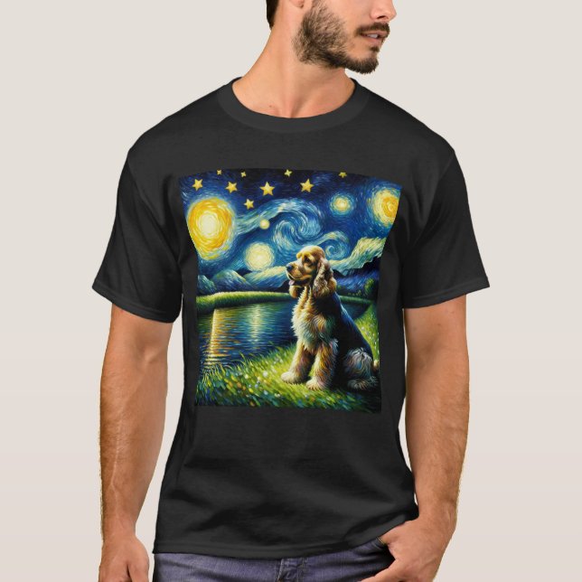 Camiseta Starry Night American Cocker Spaniel Dog Van Gogh (Frente)