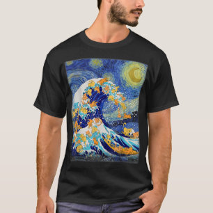 Camiseta Starry Night and Great Wave Cat, Cat Lover, Cat Mo