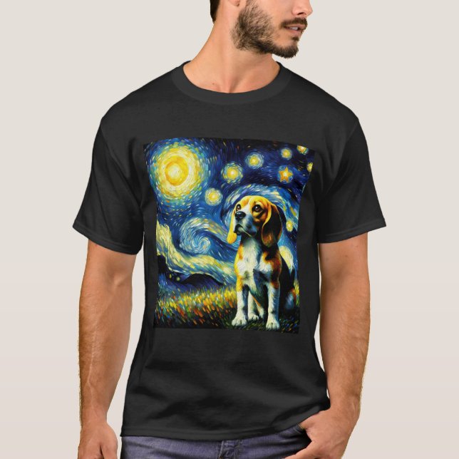 Camiseta Starry Night Beagle Van Gogh Lover (Frente)