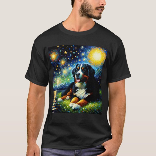 Camiseta Starry Night Bernese Mountain Dog Van Gogh Lover (Frente)