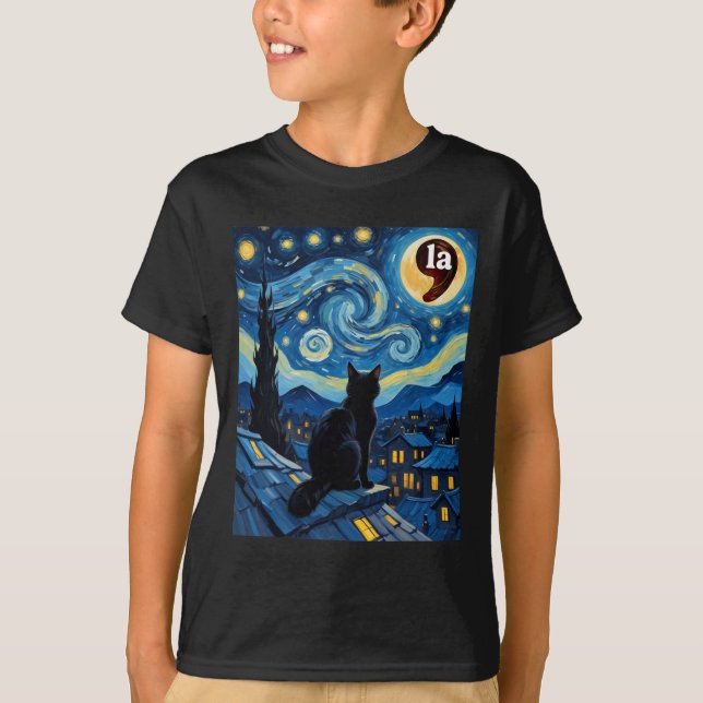 Camiseta Starry Night Black Cat Comma La Kamala Harris 1 (Frente)