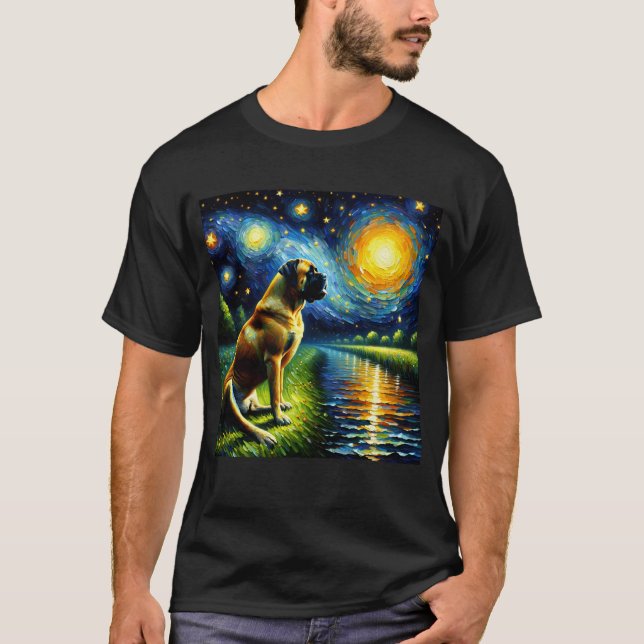 Camiseta Starry Night Bullmastiff Dog Van Gogh Lover (Frente)