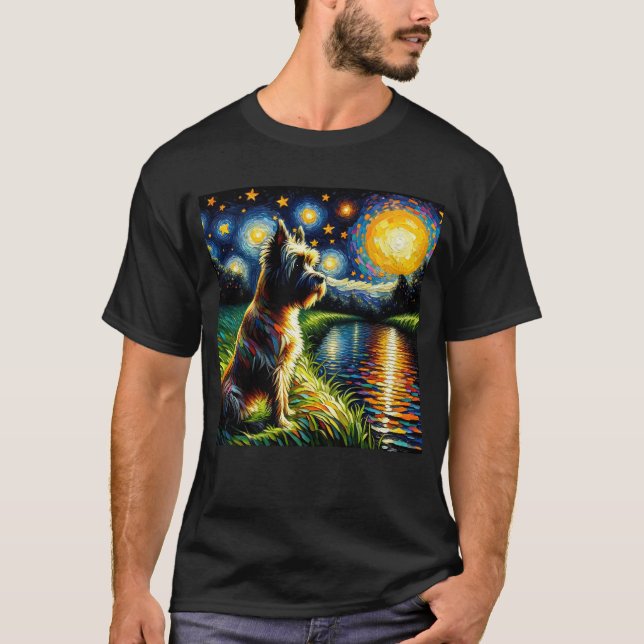 Camiseta Starry Night Cairn Terrier Dog Van Gogh Lover (Frente)