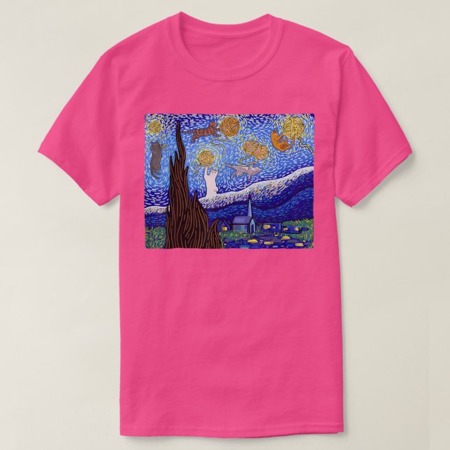Camiseta Starry Night Cat, Van Gogh Cat, Cat Lover (Frente do Design)