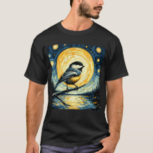 Camiseta Starry Night Chickadee Van Gogh Bird Lover
